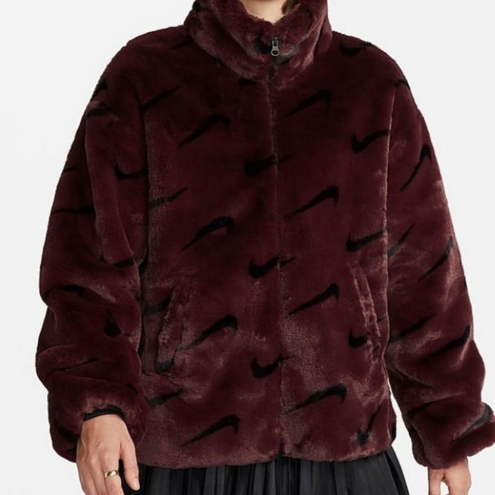 WOMENS NIKE SPORTSWEAR PLUSH FUR ALL-OVER PRINT JACKET